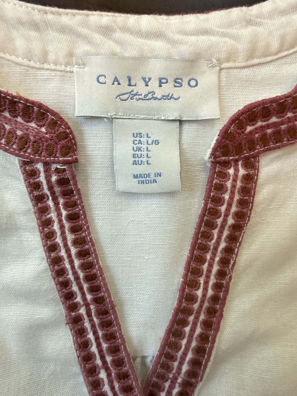 Calypso St. Barth Boho Embroidered Balloon Sleeve Blouse, Cotton/Flax, L - Picture 6 of 7